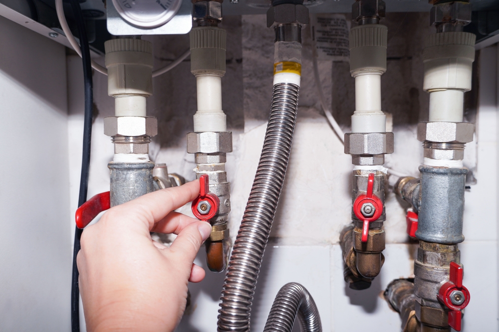 Plumbing,Connections,Of,A,Modern,Domestic,Double-circuit,Gas,Boiler,,Water