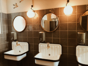 Three sinks in a commercial bathroom