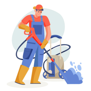 Illustration of a plumber performing hydro jetting